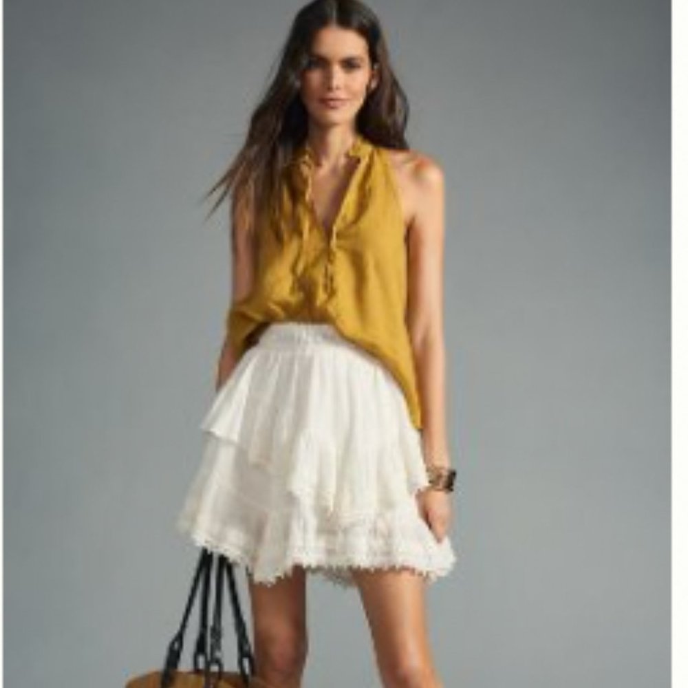 Pilcro Deep-V Sleeveless Linen Blouse, Size M